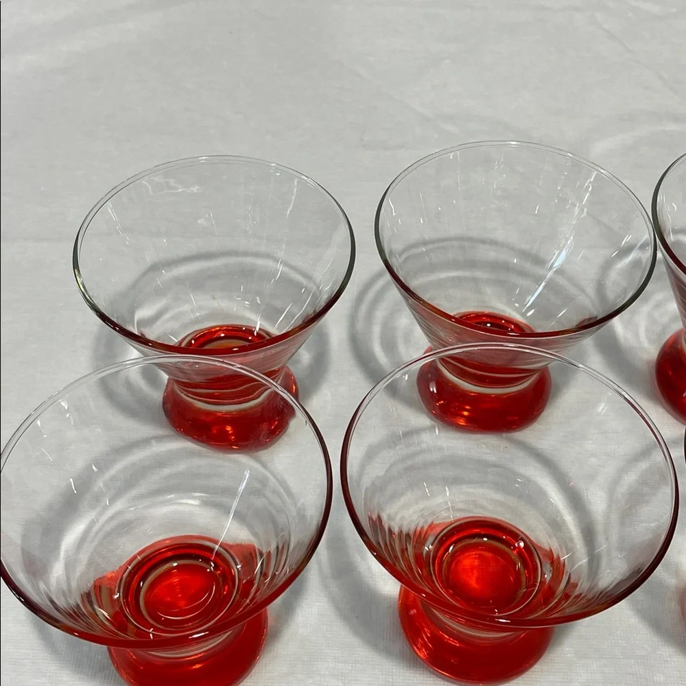 Crate & Barrel DIZZY Red Footed Cocktail Martini Cosmo Glasses Set 6 MCM style